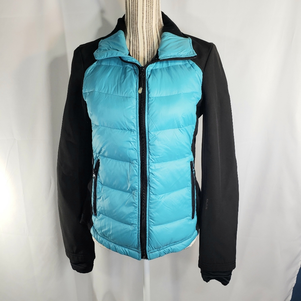 Halifax Traders Aqua & Black Down Puffer Jacket Size Medium